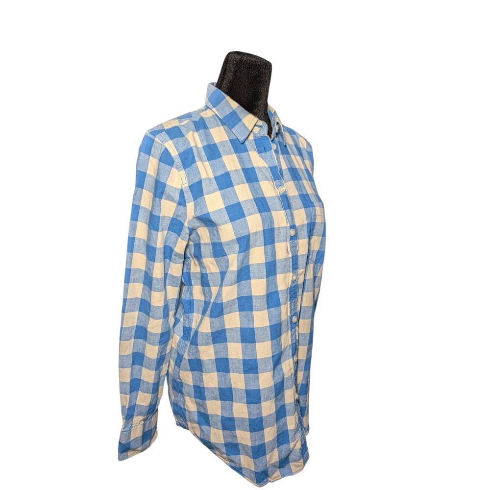 J. Crew "Boy Fit" Flannel Button Down Shirt Women's Sz Small Blue Cream Gingham - Picture 4 of 10